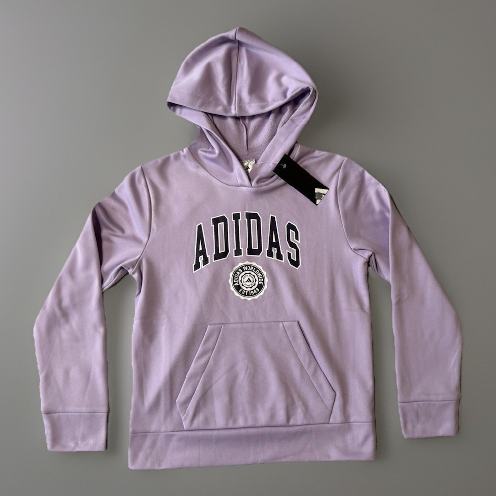 NWT‎ Adidas Logo Fleece Hoodie Purple Girls/Kids Size M 10/12